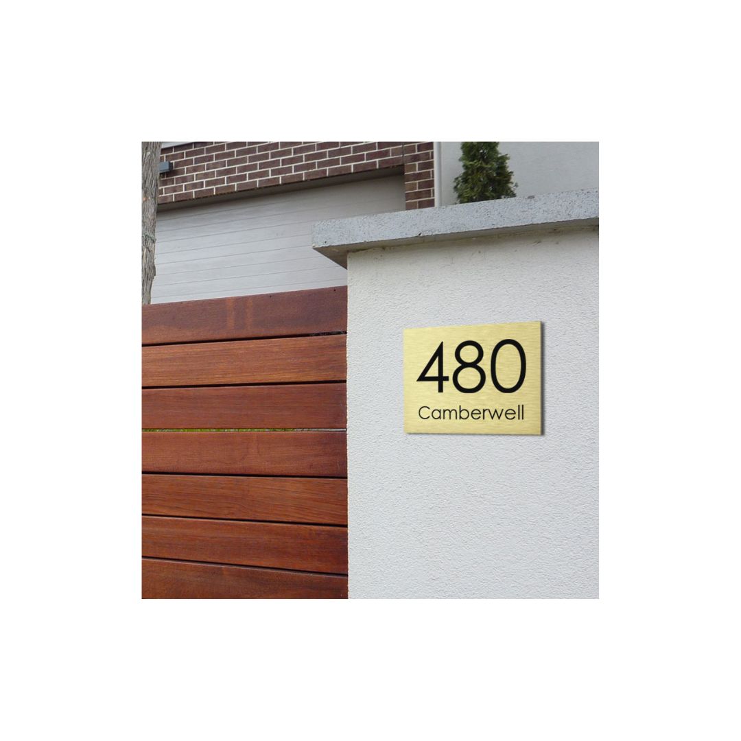 Gold Aluminium Address Sign with Vinyl Text 200 x 140