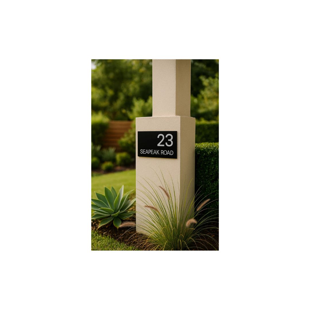Black Traffolyte Address Sign with Vinyl Text – 300 x 140mm