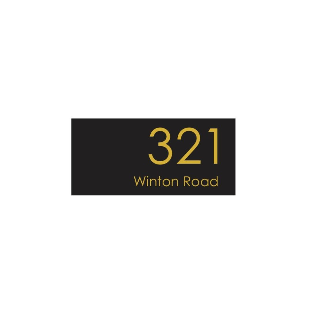 Black Traffolyte Address Sign with Vinyl Text – 300 x 140mm