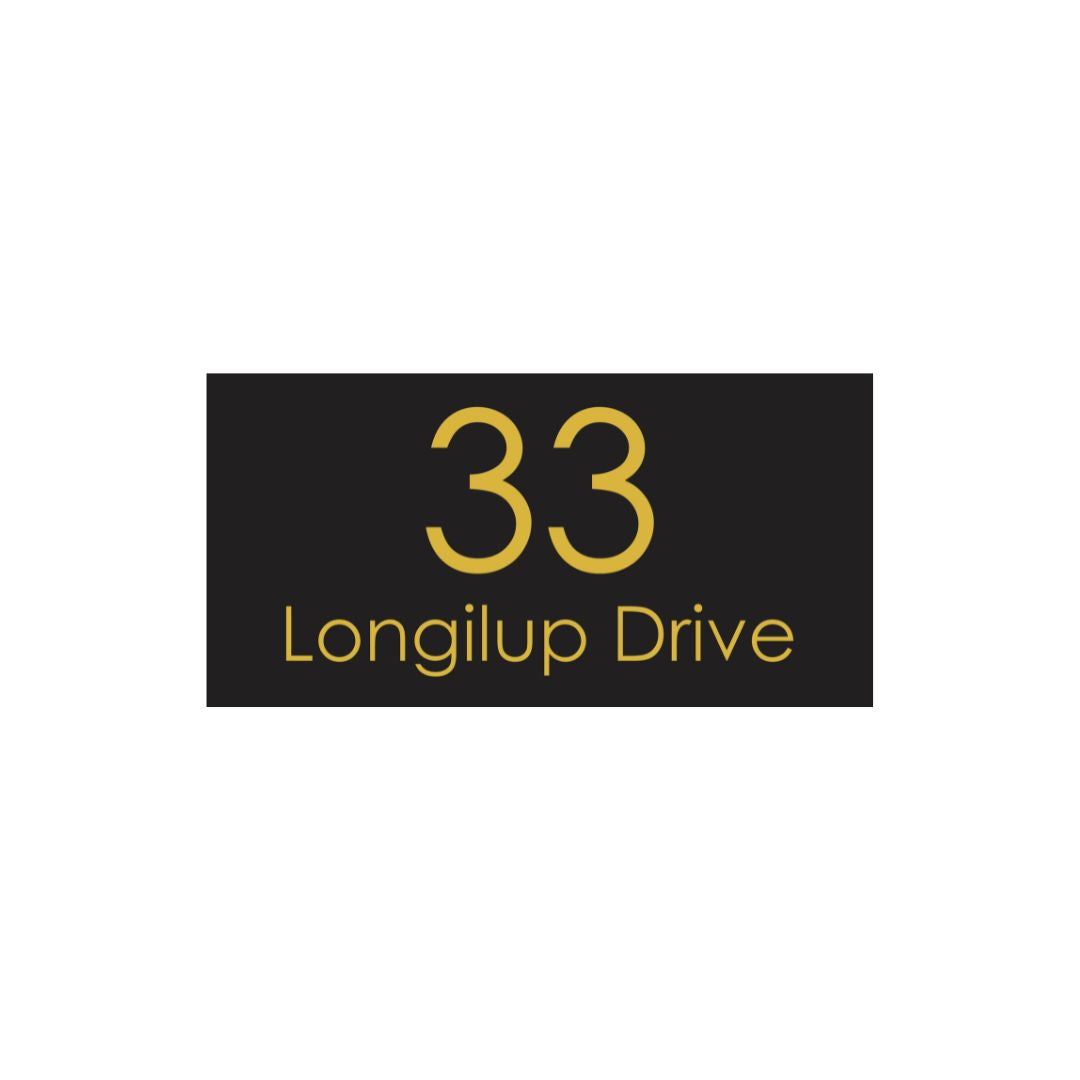 Black Colorbond Steel Address Sign with Vinyl Text 600 x 300