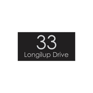 Black Colorbond Steel Address Sign with Vinyl Text 600 x 300