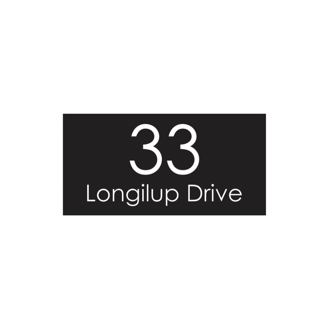 Black Colorbond Steel Address Sign with Vinyl Text 600 x 300