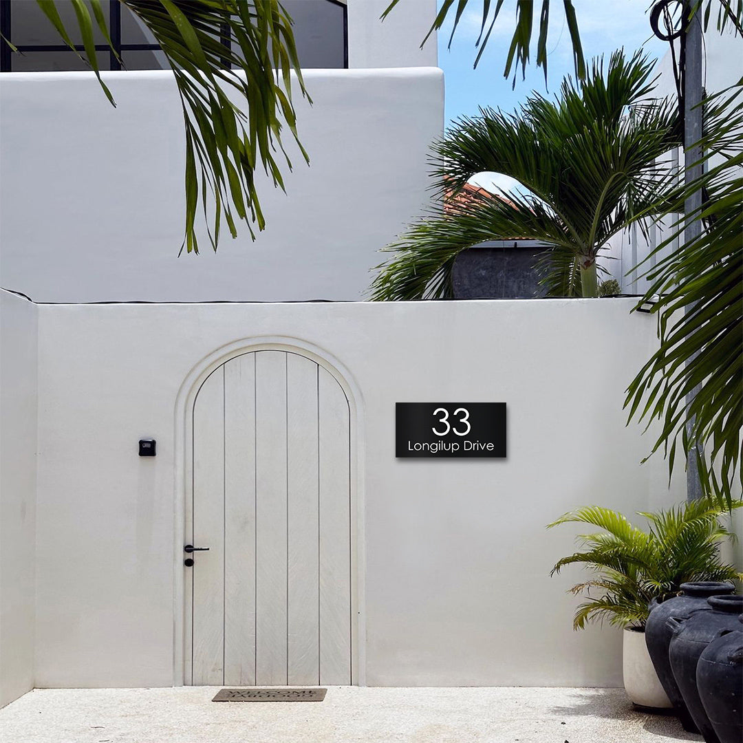 Black Traffolyte Address Sign with White Engraved Text - 600 x 300mm