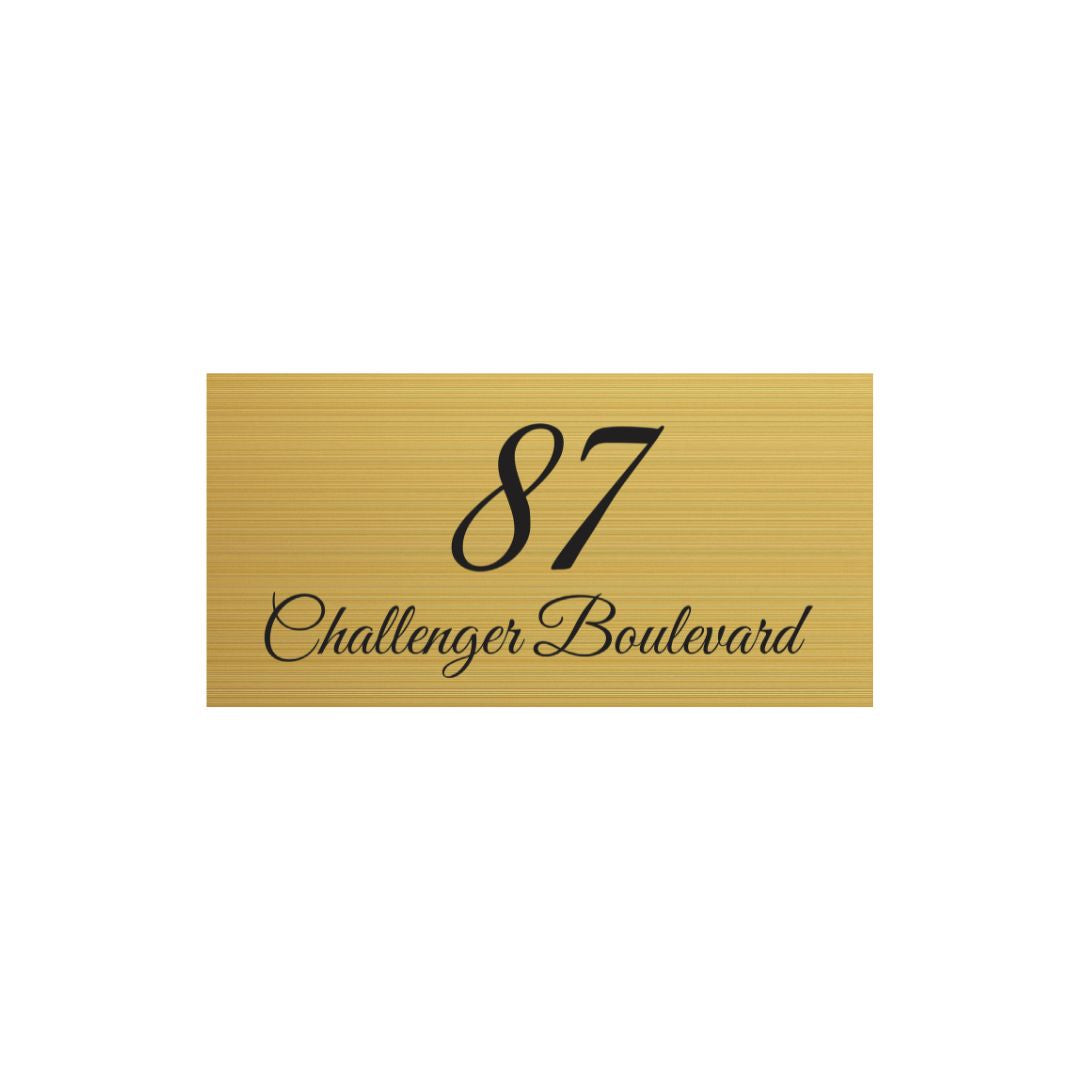 Gold Aluminum Address Sign with Vinyl Text 600 x 300mm
