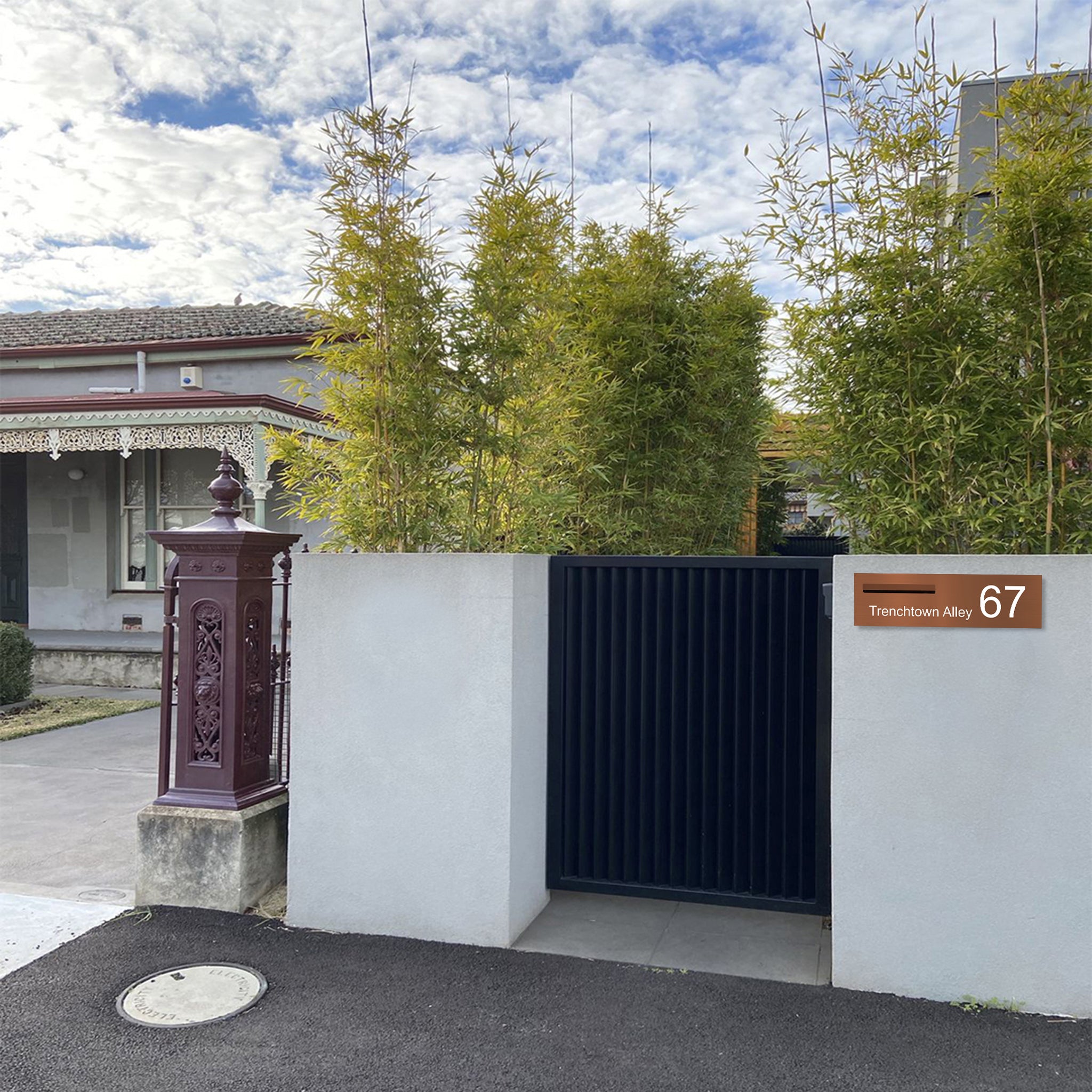 Corten Powder-Coated Aluminium Letterbox Faceplate 900 x 250 - 340 Slot LHS