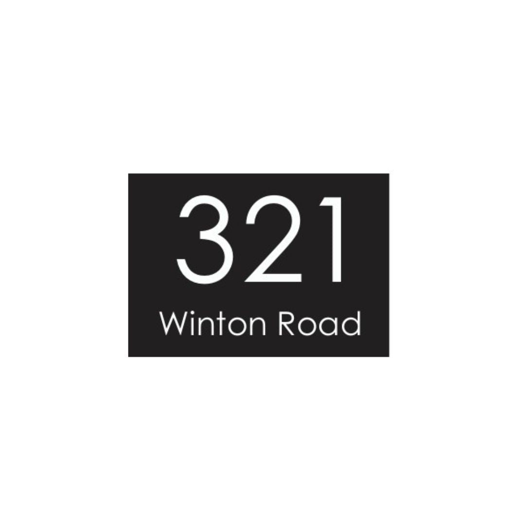 Black Traffolyte Address Sign with Vinyl Text – 200 x 140mm