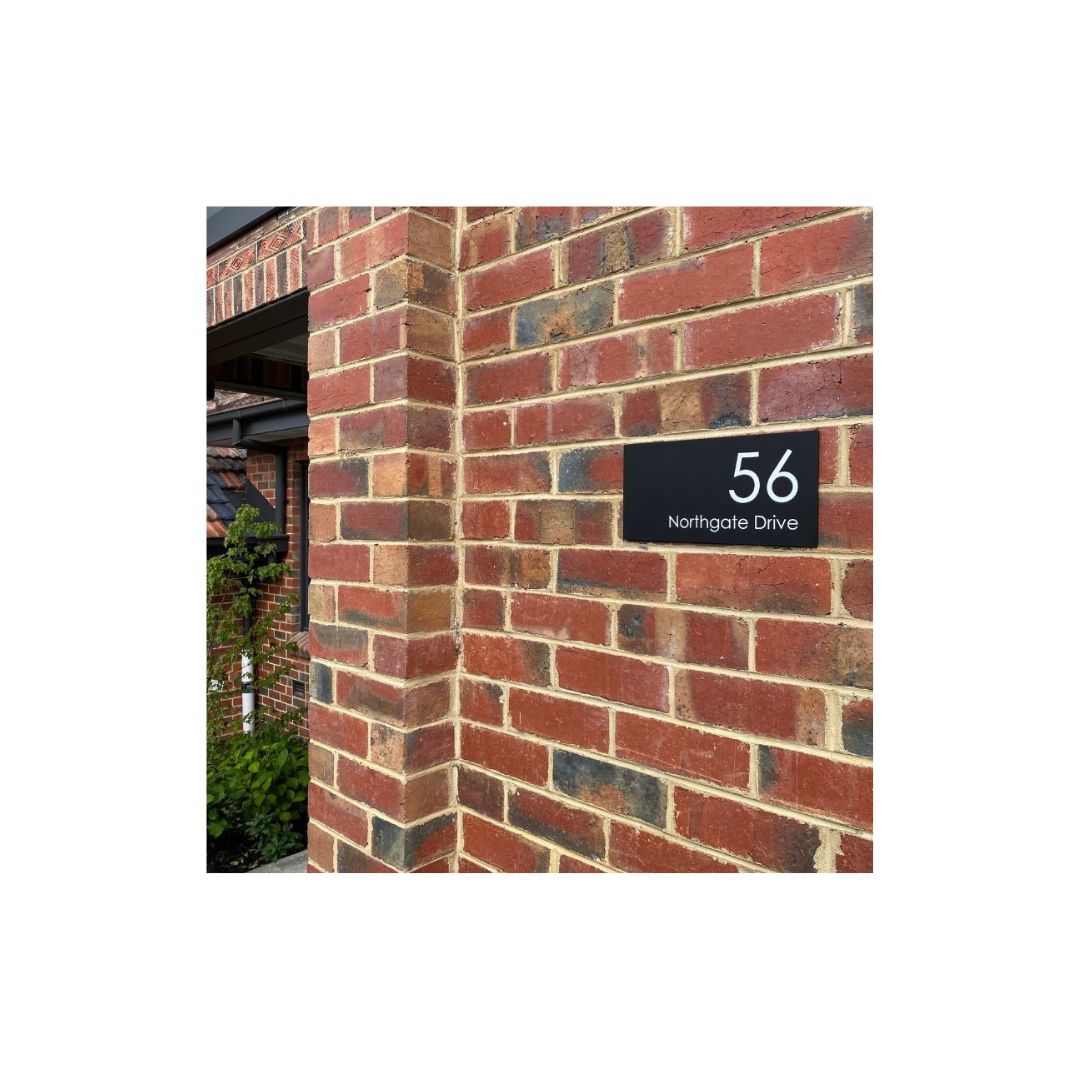 Black Colorbond Steel Address Sign with Vinyl Text - 300 x 140mm