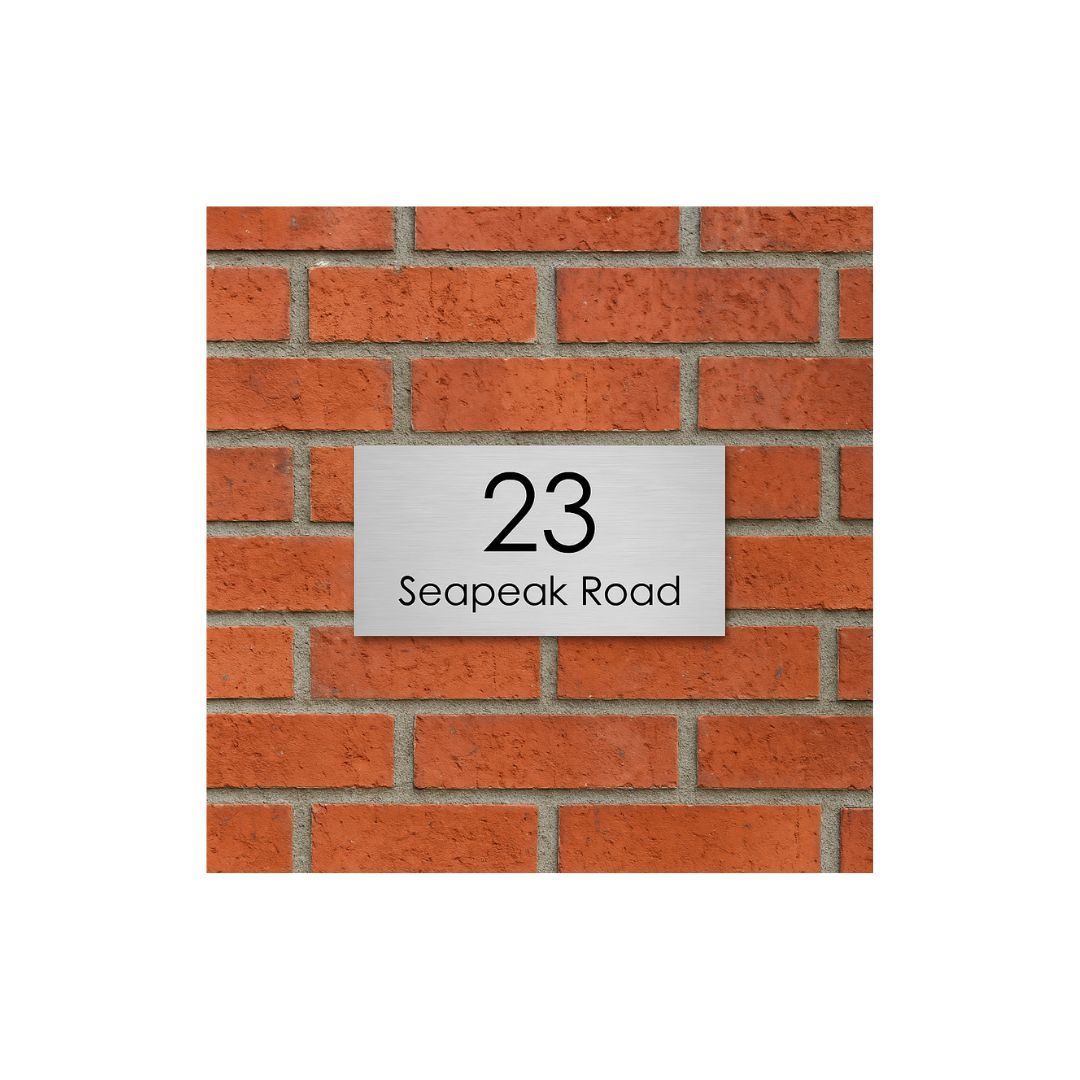 316 Marine Grade Brushed Stainless Steel Address Sign 300 x 140mm - Laser Cut (Central Text)