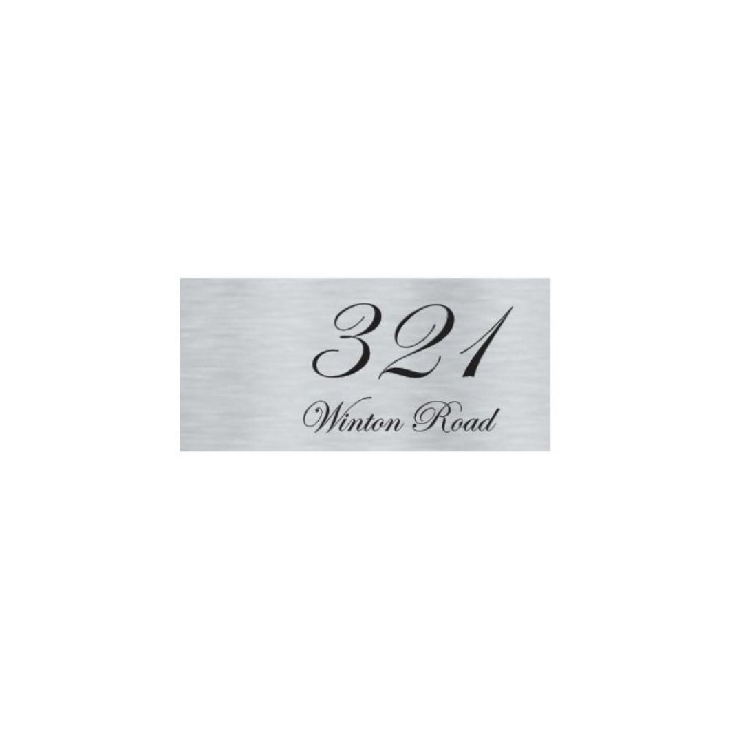 Silver Aluminum Address Sign with Vinyl Text - 300 x 140mm