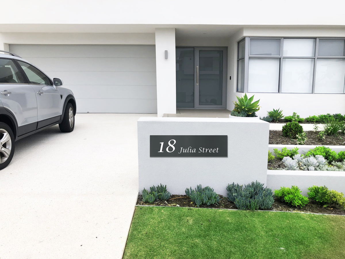Basalt Colorbond Steel Address Sign with Vinyl Text  - 900 x 250mm