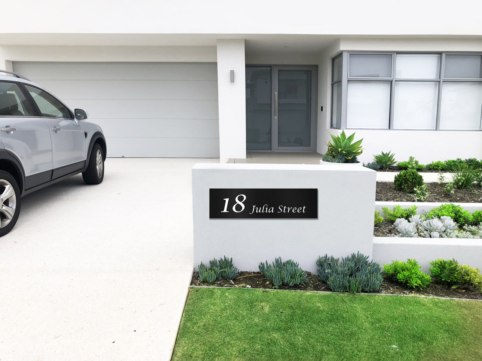 Black Colorbond Steel Address Sign with Vinyl Text  - 900 x 250mm