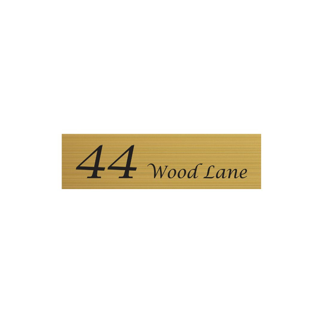 Gold Aluminum Address Sign with Vinyl Text 900 x 250mm