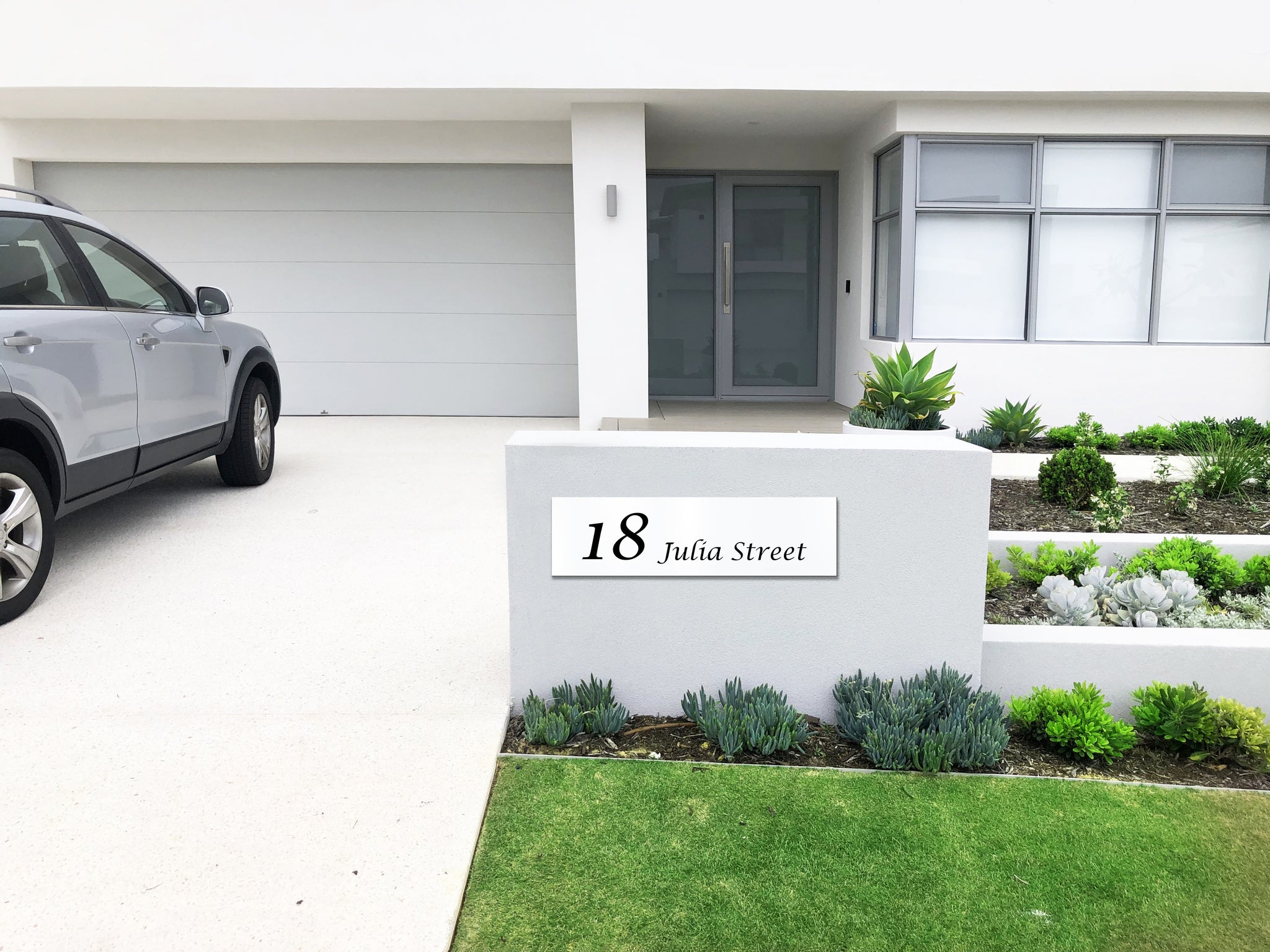 White Traffolyte Address Sign with Black Engraved Text - 900 x 250mm
