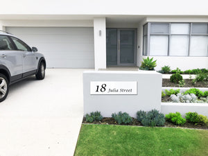White Traffolyte Address Sign with Black Engraved Text - 900 x 250mm