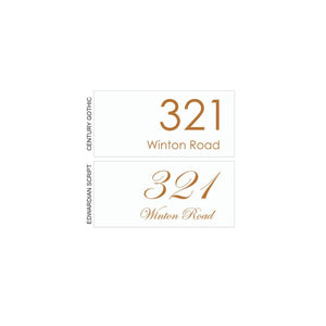 White Colorbond Steel Address Sign with Vinyl Text - 300 x 140mm
