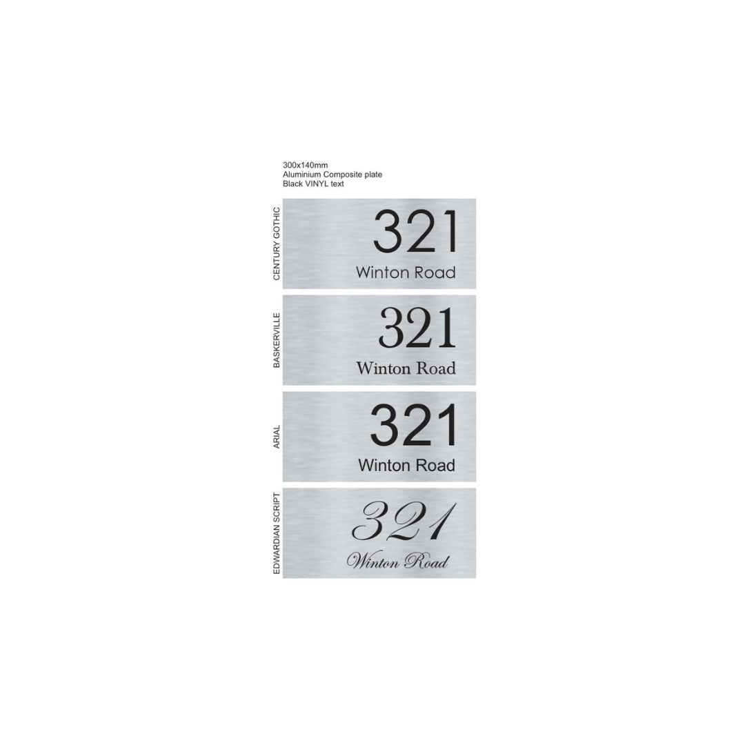 Silver Aluminum Address Sign with Vinyl Text - 300 x 140mm