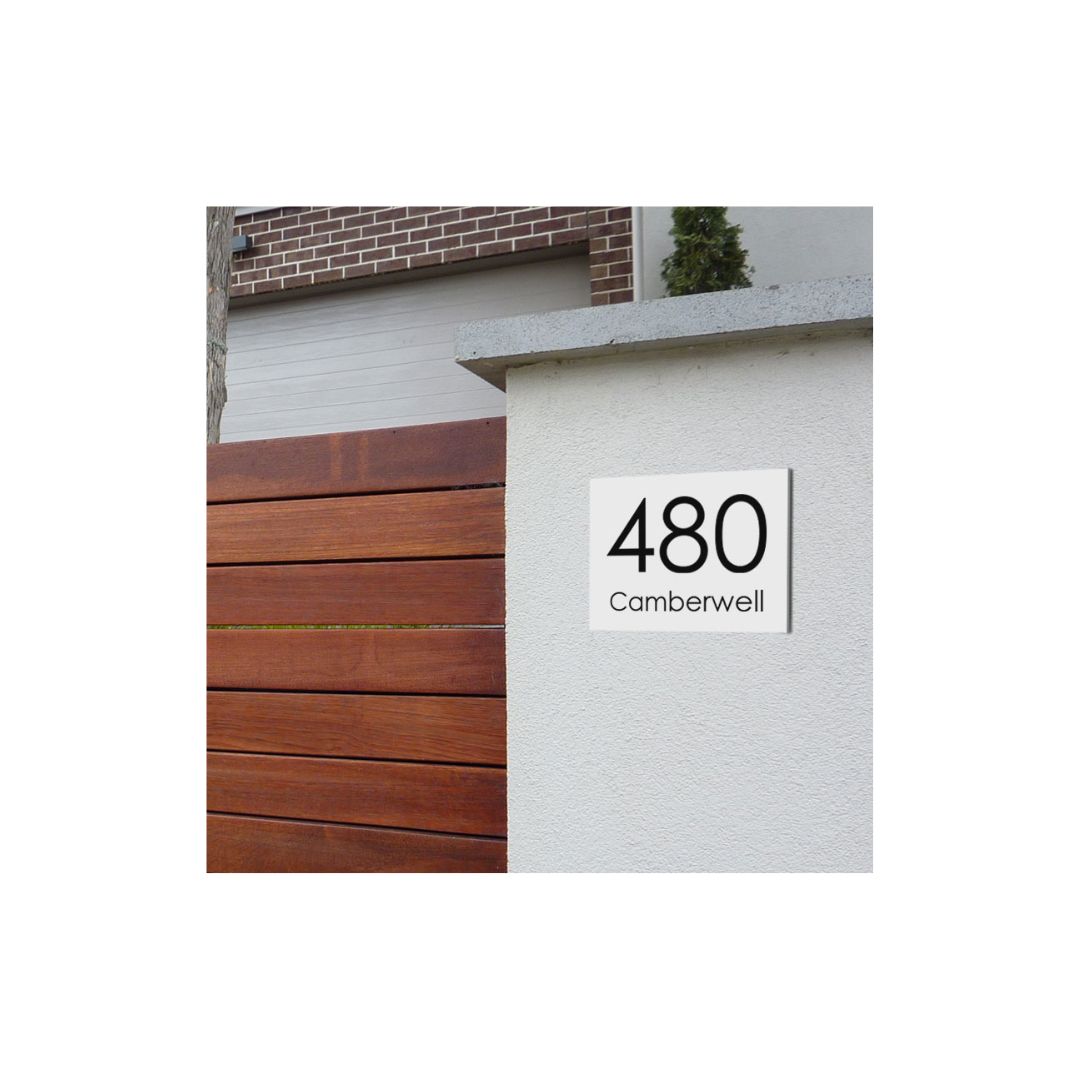 White Colorbond Steel Address Sign with Vinyl Text 200 x 140mm