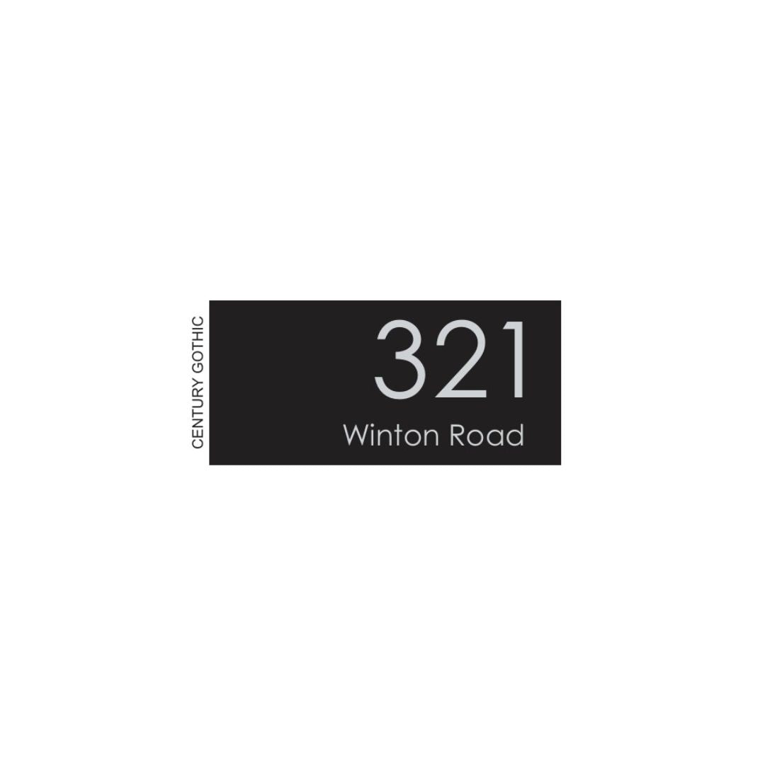 Black Traffolyte Address Sign with Vinyl Text – 300 x 140mm