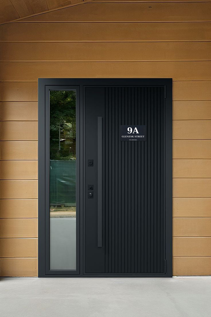 Black Powder Coated Aluminium Address Sign With Laser Cut Text 400 x 250mm
