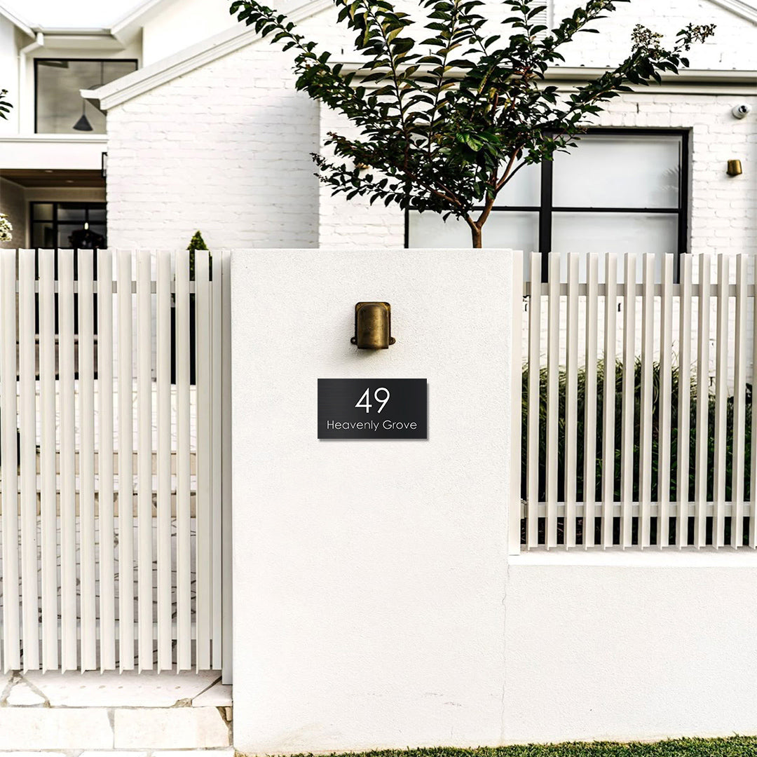 Black Traffolyte Address Sign with White Engraved Text 390 x 220