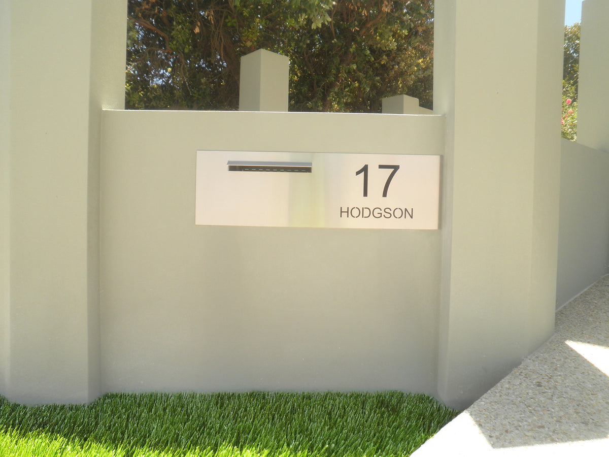 Marine Grade Brushed Stainless Steel Letterbox Faceplate 1200 x 300 (Laser Etched) - 340 LHS Slot
