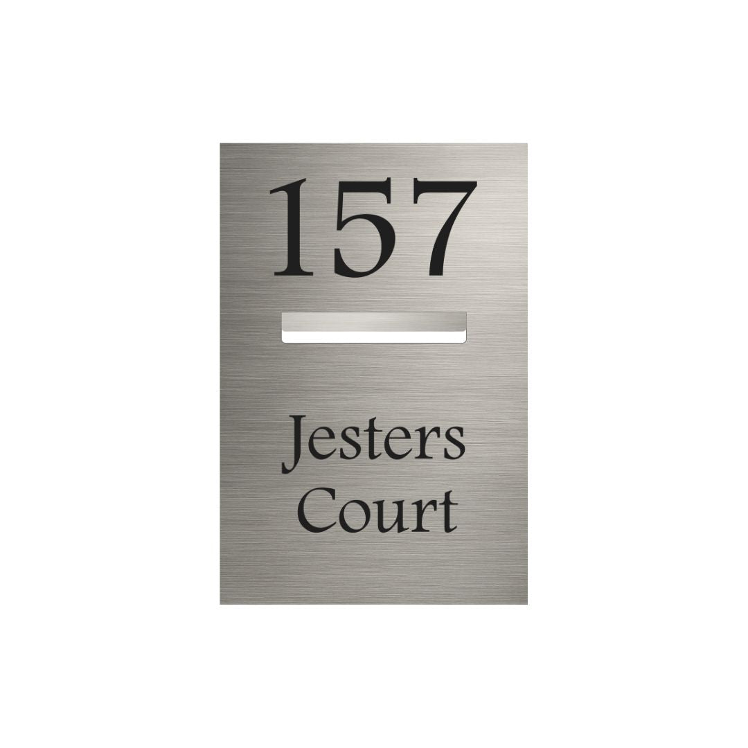 Marine Grade Brushed Stainless Steel Letterbox Faceplate 400 x 600 (Laser Etched) 240 Slot