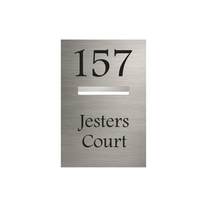 Marine Grade Brushed Stainless Steel Letterbox Faceplate 400 x 600 (Laser Etched) 240 Slot