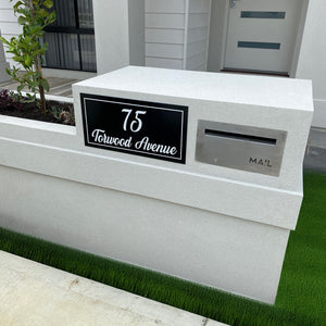 Black Colorbond Steel Address Sign with Vinyl Text 600 x 300