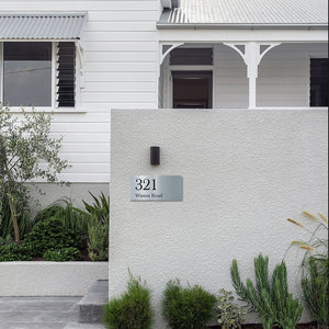 Silver Aluminum Address Sign with Black Vinyl Text (300 x 140) - Text Aligned Left