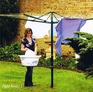 Austral Foldaway 51 Heritage Green woman hanging clothes on line in backyard-Aussie Clotheslines & Letterboxes
