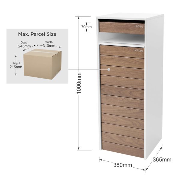 White and Bark Hamilton Parcel & Mail Pillar dimensions and parcel size
