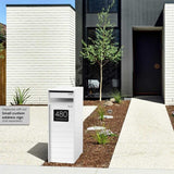 White Hamilton Parcel & Mail Pillar with small black custom address sign