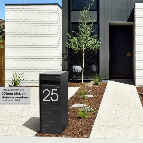 Charcoal Hamilton Parcel & Mail Pillar with 200mm stick on SS numbers