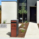 Charcoal & Merbau Hamilton Parcel & Mail Pillar with 120mm stick on black numbers